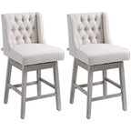 HOMCOM Counter Height Bar Stools Set of 2, 180 Degree Swivel Kitchen Island Stool, 27 Seat Height with Wood Footrests and Button Tufted Design
