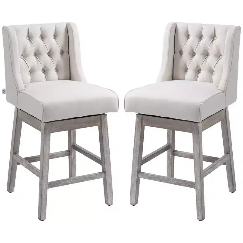 Lot de 2 tabourets de bar HOMCOM hauteur comptoir, tabouret d'îlot de cuisine pivotant à 180 degrés, hauteur d'assise 68,5 cm avec repose-pieds en bois et design capitonné