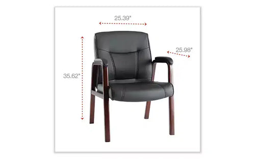 Fauteuil d'invité Alera Alera Madaris Series en cuir reconstitué avec pieds à garniture en bois, 25,39 x 25,98 x 35,62, assise/dossier noirs, base acajou