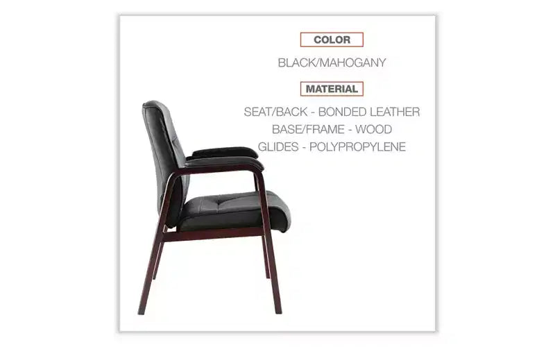 Fauteuil d'invité Alera Alera Madaris Series en cuir reconstitué avec pieds à garniture en bois, 25,39 x 25,98 x 35,62, assise/dossier noirs, base acajou