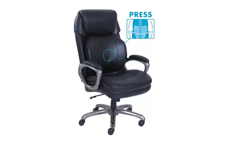 Fauteuil de bureau SertaPedic Cosset, grand et large, supporte jusqu'à 181 kg, hauteur d'assise de 48 à 56 cm, assise/dossier noir, piétement gris ardoise