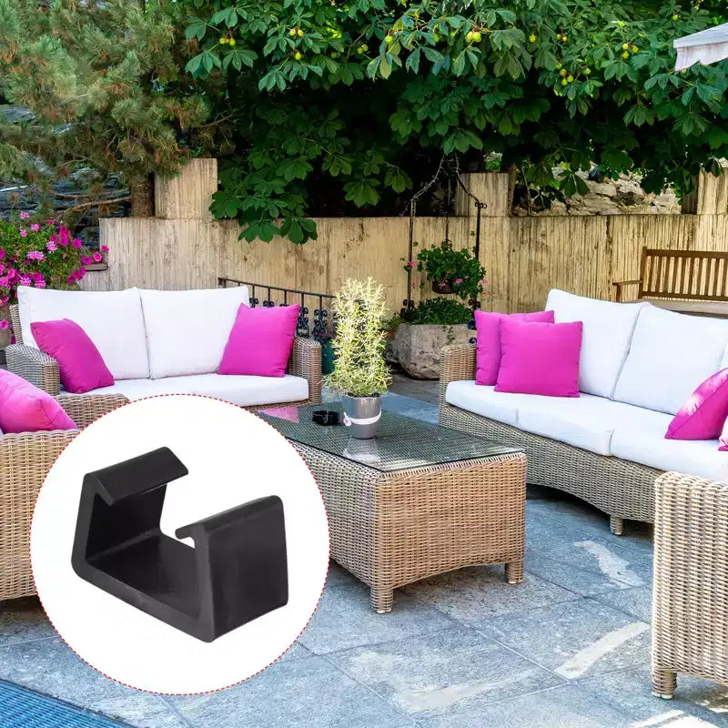 Unique Bargains Canapé de patio en osier avec fixations de chaise et clips de meubles noirs