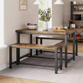 Garvee Dining Table Set for 4, Kitchen Table with 2 Benches, 3 Piece Dining Table Set for Small Space, Apartment, Studio, Rustic Brown