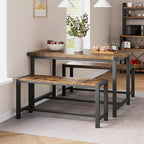 Garvee Dining Table Set for 4, Kitchen Table with 2 Benches, 3 Piece Dining Table Set for Small Space, Apartment, Studio, Rustic Brown