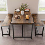 Ensemble table à manger Garvee pour 4 personnes, table de cuisine avec 2 bancs, ensemble table à manger 3 pièces pour petit espace, appartement, studio, marron rustique