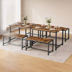 Ensemble table à manger Garvee pour 4 personnes, table de cuisine avec 2 bancs, ensemble table à manger 3 pièces pour petit espace, appartement, studio, marron rustique