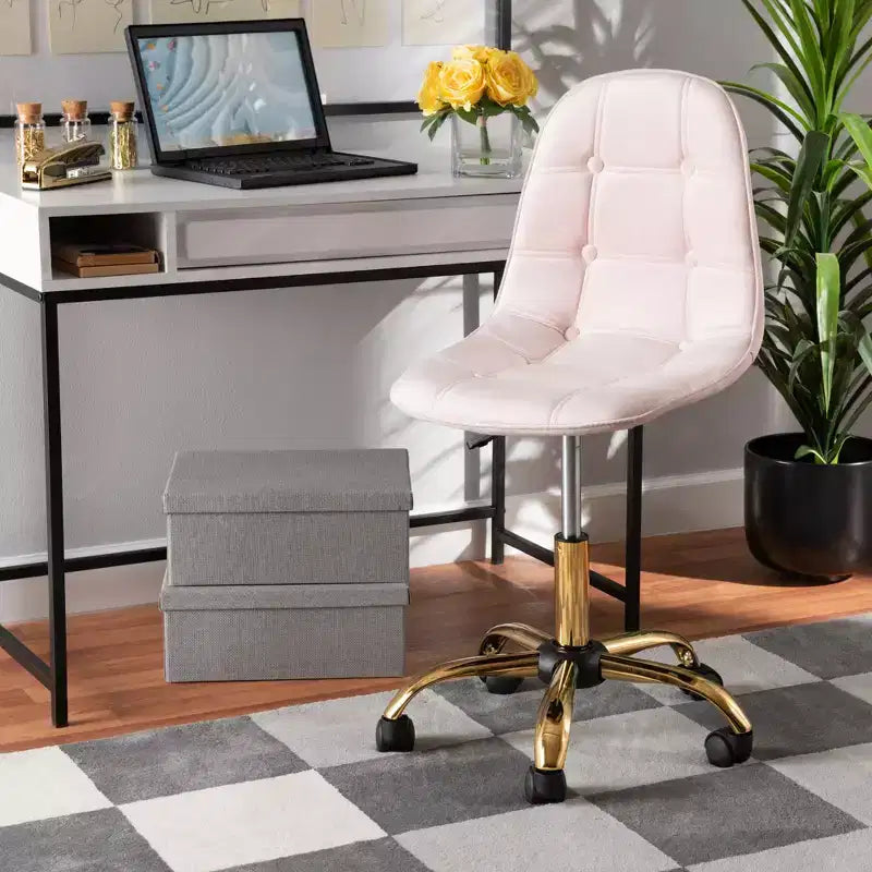 Chaise de bureau pivotante Baxton Studio Kabira contemporaine, glamour et luxueuse en tissu velours et métal