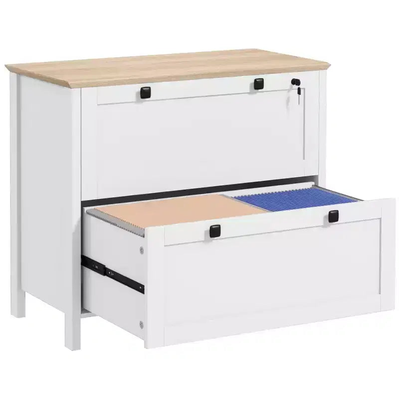 HOMCOM 2 Drawer File Cabinet with Lock, Lateral Filing Cabinet with Keys and Adjustable Hanging Bar for Letter, A4 and Legal Size