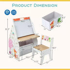 Costway Ensemble Table et Chaises pour Enfants avec Tableau Double Face Magnétique Rotatif (Ardoise et Tableau Blanc) Gris/Blanc