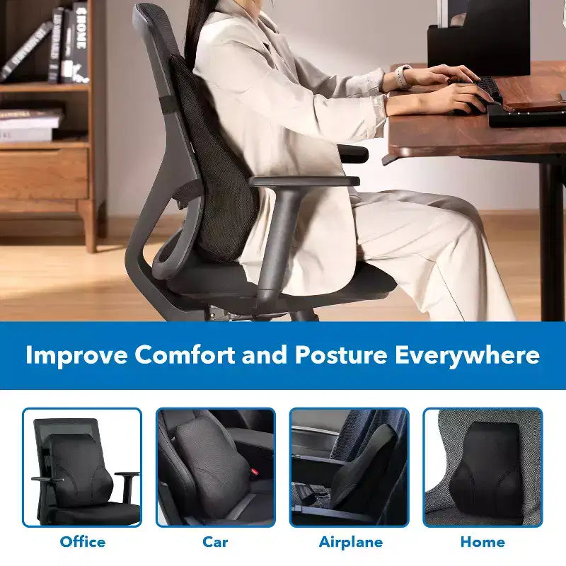 Mount-It! Coussin de soutien lombaire, Collection Ergo, soutien dorsal complet pour chaise de bureau et chaise gaming, remplissage en mousse à mémoire de forme, soulage les douleurs dorsales, améliore la posture