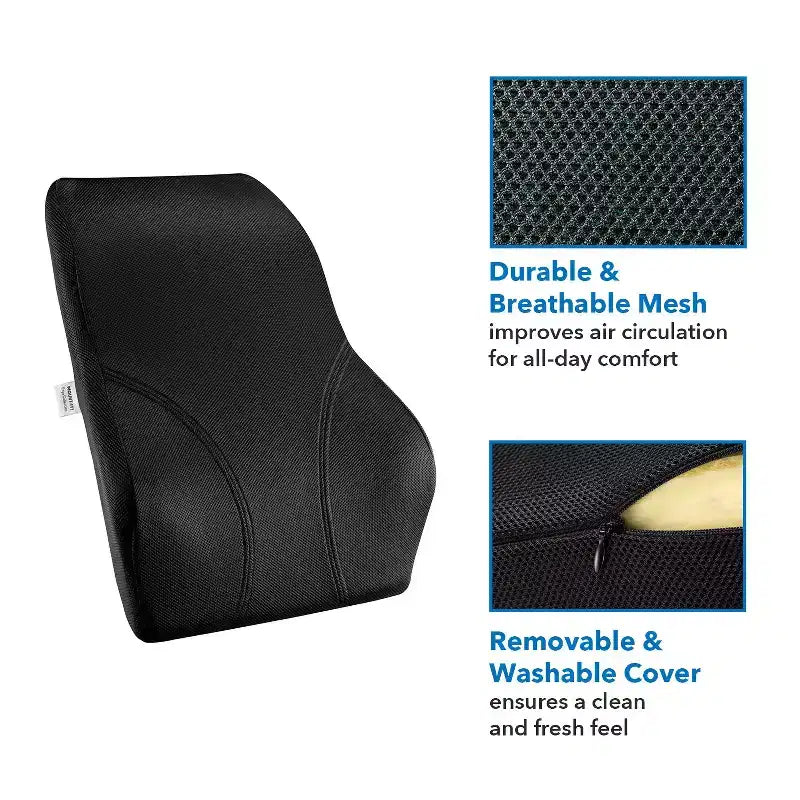 Mount-It! Coussin de soutien lombaire, Collection Ergo, soutien dorsal complet pour chaise de bureau et chaise gaming, remplissage en mousse à mémoire de forme, soulage les douleurs dorsales, améliore la posture