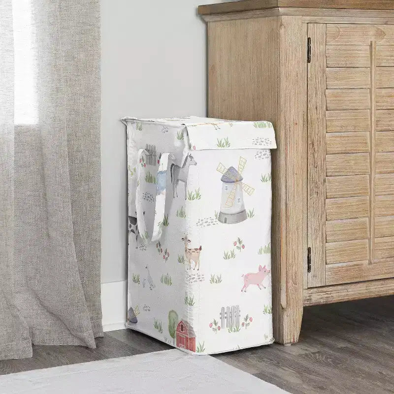 Sweet Jojo Designs Panier à linge pliable unisexe avec poignées Motif animaux de la ferme multicolore
