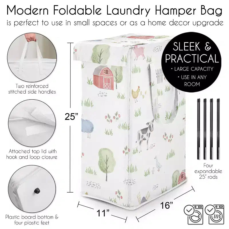 Sweet Jojo Designs Panier à linge pliable unisexe avec poignées Motif animaux de la ferme multicolore