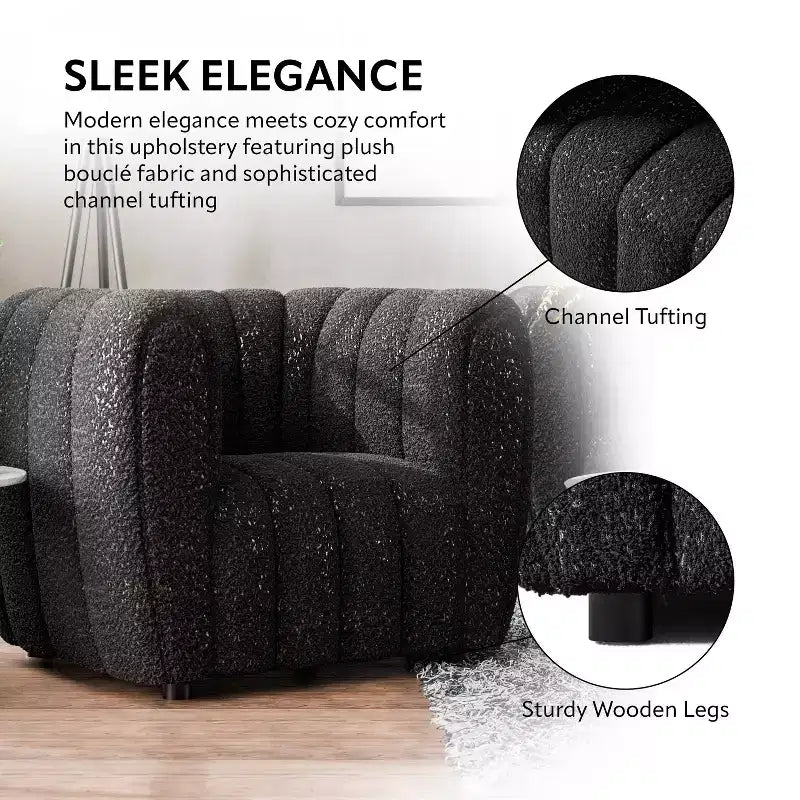 HOMES: Inside + Out Fauteuil d'appoint Rainmist Glam en tissu bouclé à capitonnage en lignes