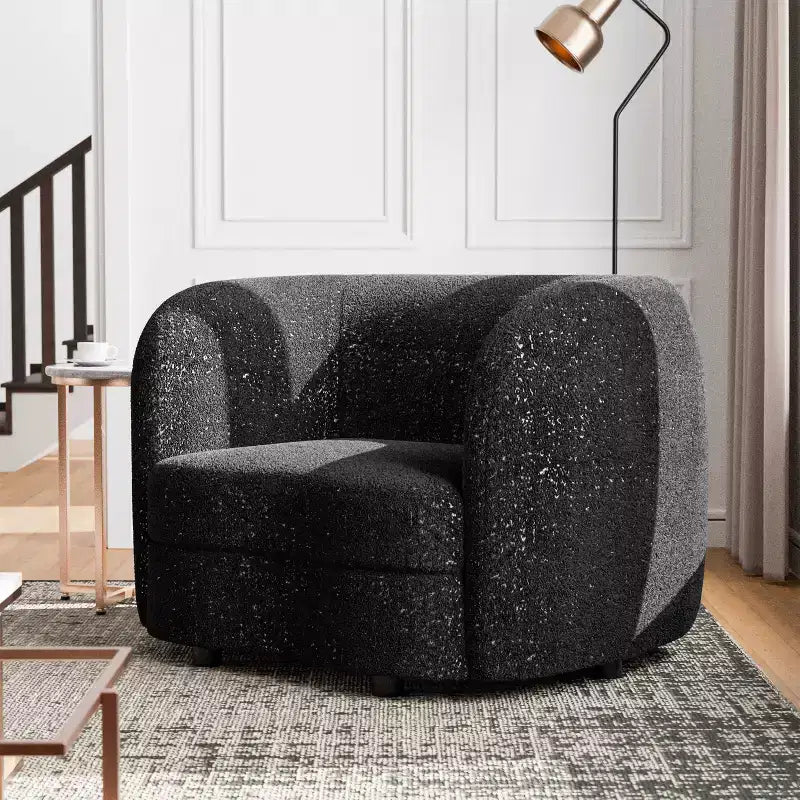 HOMES: Inside + Out Pinehush Boho Boucle Fabric Accent Barrel Armchair