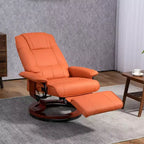 HOMCOM Fauteuil relax manuel en similicuir, inclinable, pivotant, avec repose-pieds, accoudoirs et base en bois enveloppante pour salon, Orange