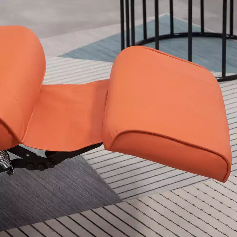 HOMCOM Fauteuil relax manuel en similicuir, inclinable, pivotant, avec repose-pieds, accoudoirs et base en bois enveloppante pour salon, Orange