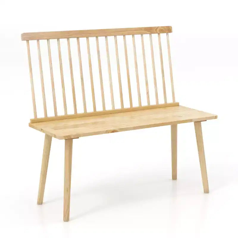 Banc d'entrée Costway pour 2, banc de salle à manger Windsor en bois d'hévéa avec dossier à barreaux, noir/naturel