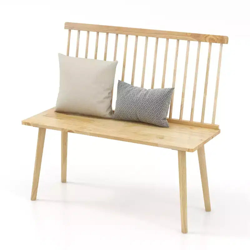 Banc d'entrée Costway pour 2, banc de salle à manger Windsor en bois d'hévéa avec dossier à barreaux, noir/naturel