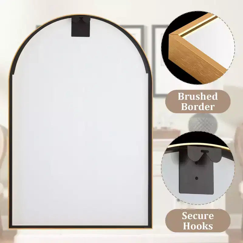 Dovelina 36H x 24W Miroir de courtoisie moderne arqué, cadre en métal, miroir mural de salle de bain décoratif, miroir penché
