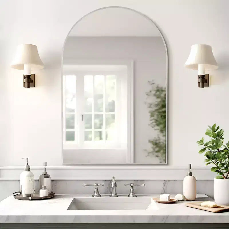 Dovelina 36H x 24W Miroir de courtoisie moderne arqué, cadre en métal, miroir mural de salle de bain décoratif, miroir penché
