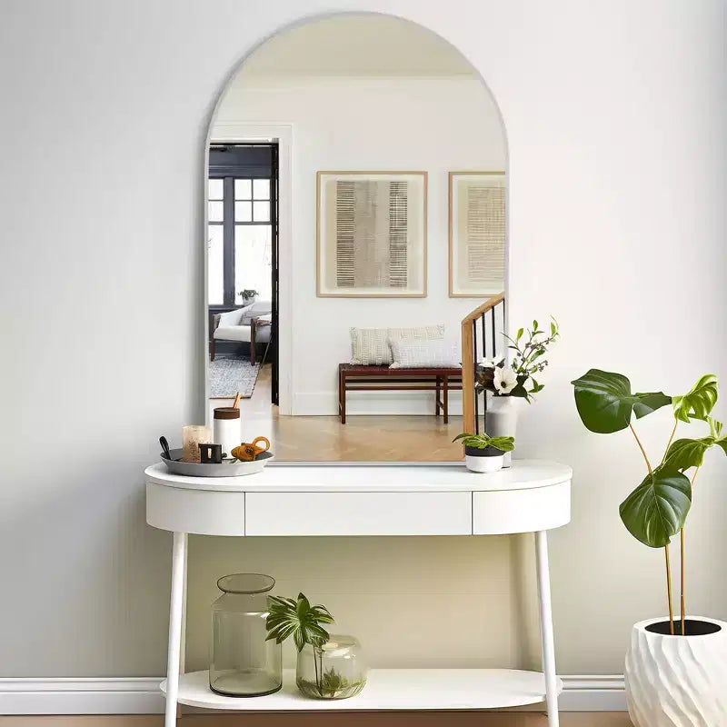 Dovelina 36H x 24W Miroir de courtoisie moderne arqué, cadre en métal, miroir mural de salle de bain décoratif, miroir penché