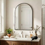 Dovelina 36H x 24W Miroir de courtoisie moderne arqué, cadre en métal, miroir mural de salle de bain décoratif, miroir penché