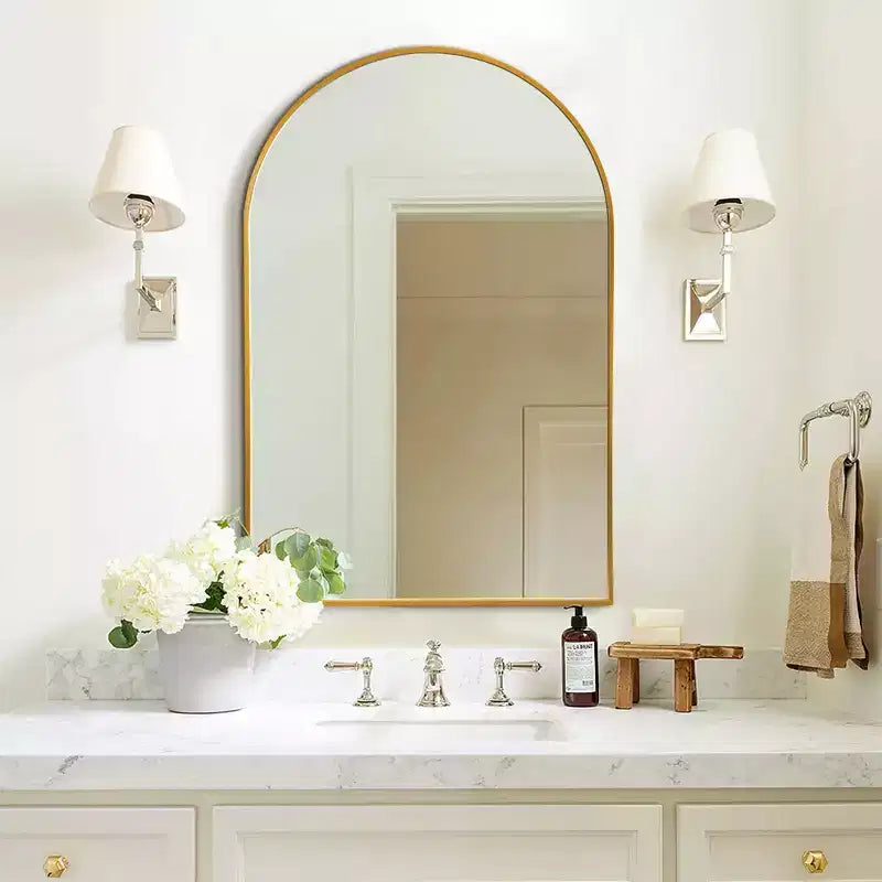Dovelina 36H x 24W Miroir de courtoisie moderne arqué, cadre en métal, miroir mural de salle de bain décoratif, miroir penché