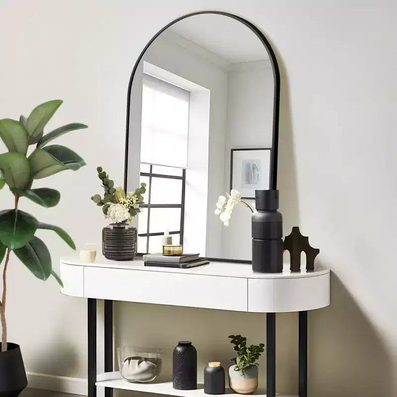Dovelina 36H x 24W Miroir de courtoisie moderne arqué, cadre en métal, miroir mural de salle de bain décoratif, miroir penché