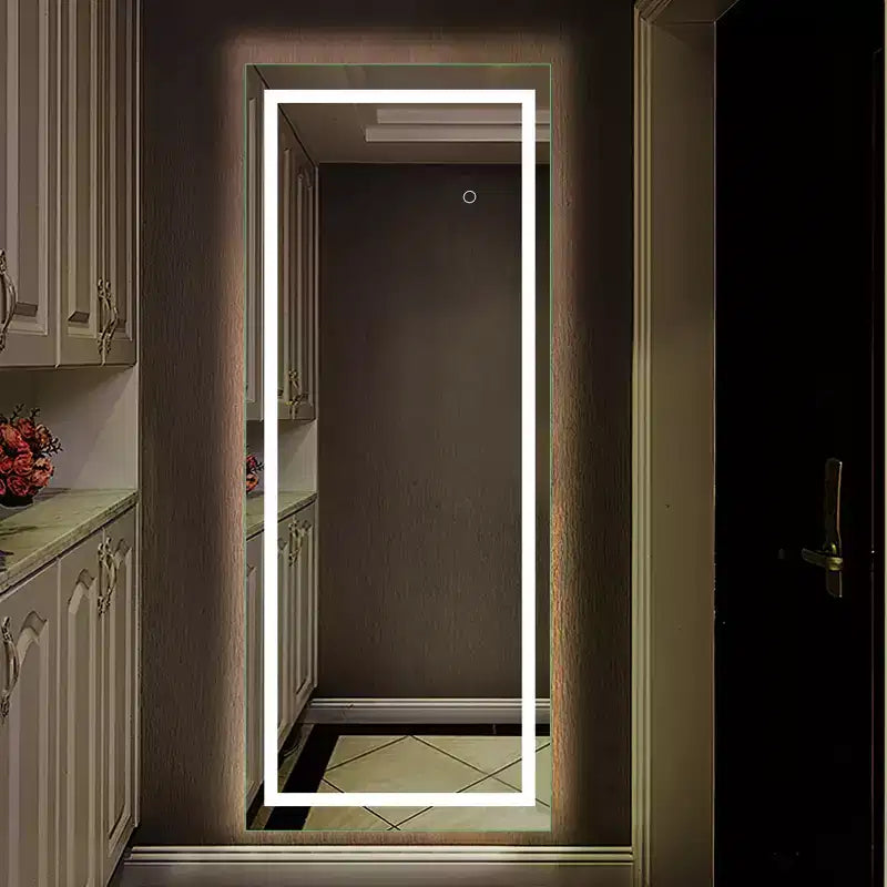 Dovelina Miroir sur pied rectangulaire pleine longueur à LED - 160x40cm, Argent