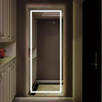Dovelina Miroir sur pied rectangulaire pleine longueur à LED - 160x40cm, Argent