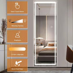 Dovelina Miroir sur pied rectangulaire pleine longueur à LED - 160x40cm, Argent