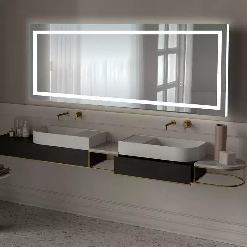 Dovelina Miroir sur pied rectangulaire pleine longueur à LED - 160x40cm, Argent