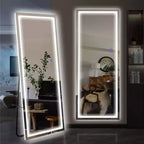 Dovelina Miroir sur pied rectangulaire pleine longueur à LED - 160x40cm, Argent