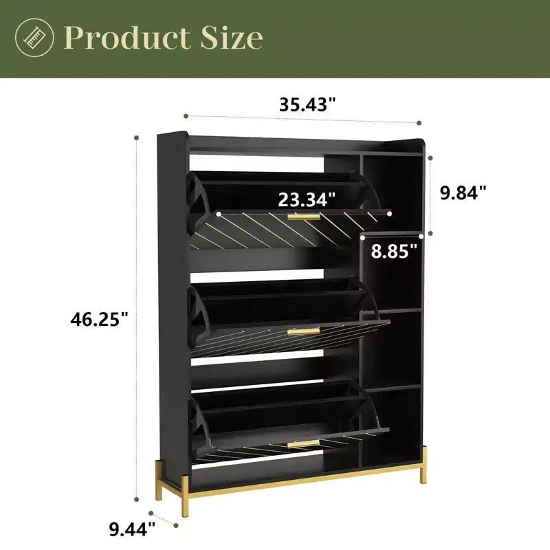 Meuble à chaussures moderne avec 3 tiroirs basculants et étagères ouvertes, organiseur de chaussures autoportant en bois 4M - ModernLuxe