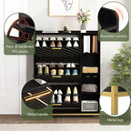 Meuble à chaussures moderne avec 3 tiroirs basculants et étagères ouvertes, organiseur de chaussures autoportant en bois 4M - ModernLuxe