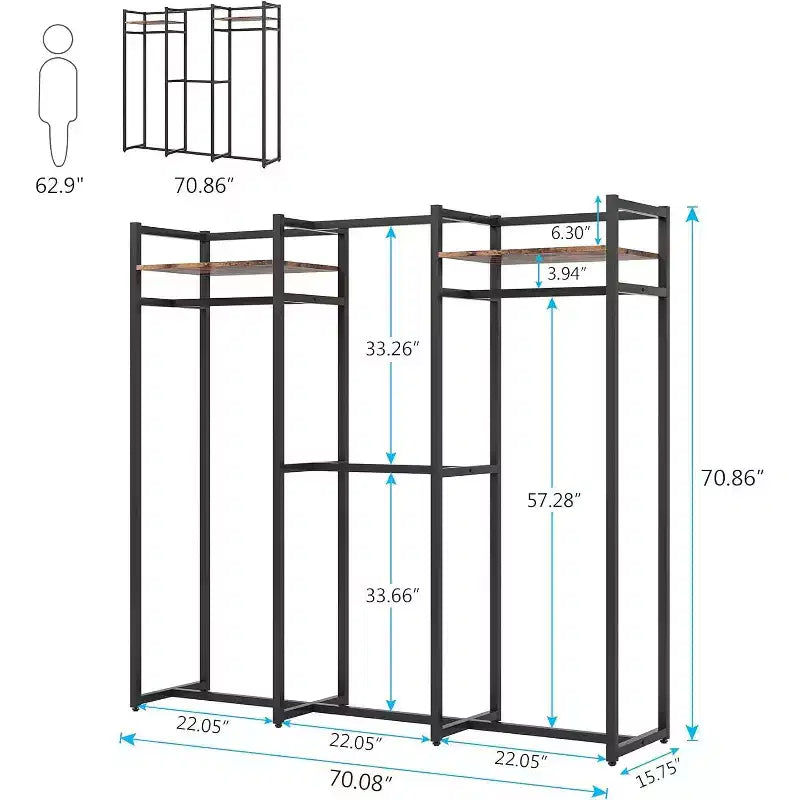 Portant à vêtements Lantine, Organisateur de placard autoportant avec étagères et tringle à suspendre, Grand portant à vêtements en métal pour couloir, chambre à coucher