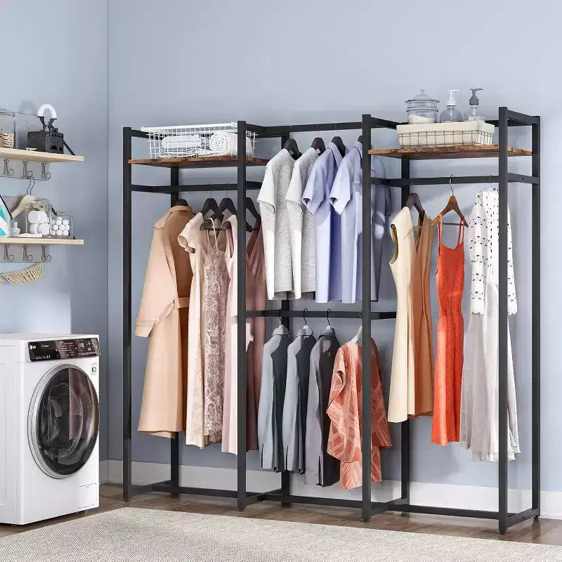 Portant à vêtements Lantine, Organisateur de placard autoportant avec étagères et tringle à suspendre, Grand portant à vêtements en métal pour couloir, chambre à coucher