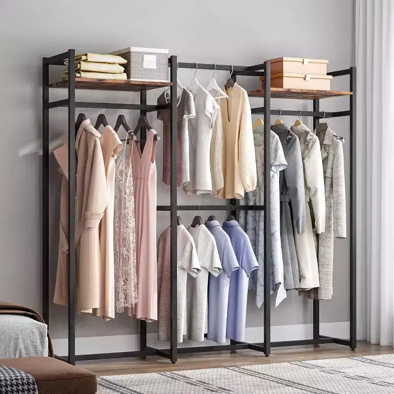 Portant à vêtements Lantine, Organisateur de placard autoportant avec étagères et tringle à suspendre, Grand portant à vêtements en métal pour couloir, chambre à coucher