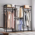 Portant à vêtements Lantine, Organisateur de placard autoportant avec étagères et tringle à suspendre, Grand portant à vêtements en métal pour couloir, chambre à coucher