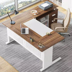 Tribesigns Bureau d'angle, bureau de direction de 160 cm avec classeur