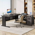 Tribesigns Bureau d'angle, bureau de direction de 160 cm avec classeur