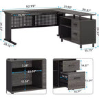 Tribesigns Bureau d'angle, bureau de direction de 160 cm avec classeur