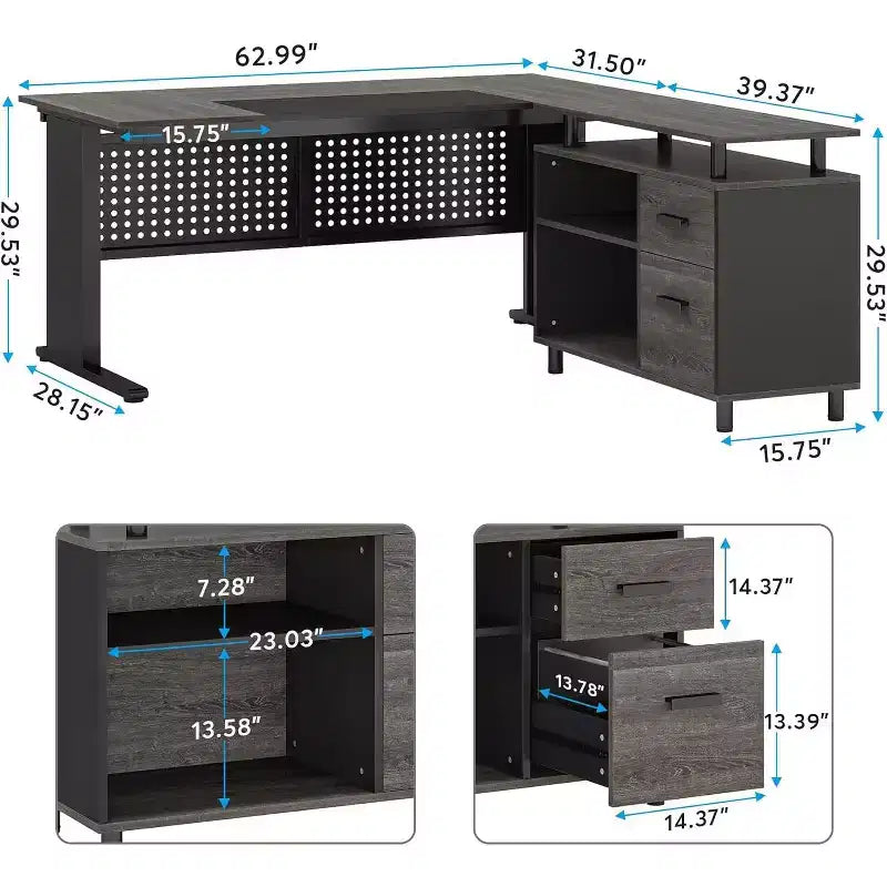 Tribesigns Bureau d'angle, bureau de direction de 160 cm avec classeur