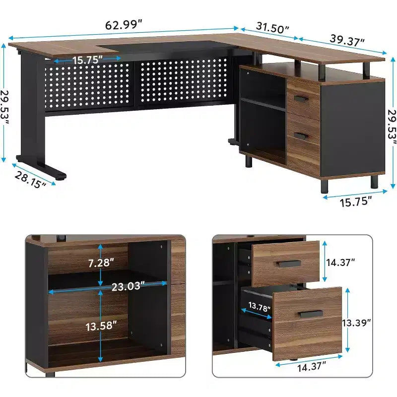 Tribesigns Bureau d'angle, bureau de direction de 160 cm avec classeur