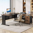 Tribesigns Bureau d'angle, bureau de direction de 160 cm avec classeur