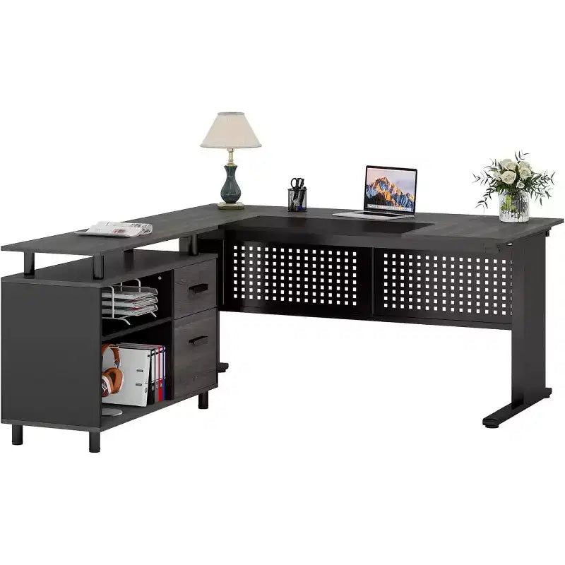 Tribesigns Bureau d'angle, bureau de direction de 160 cm avec classeur