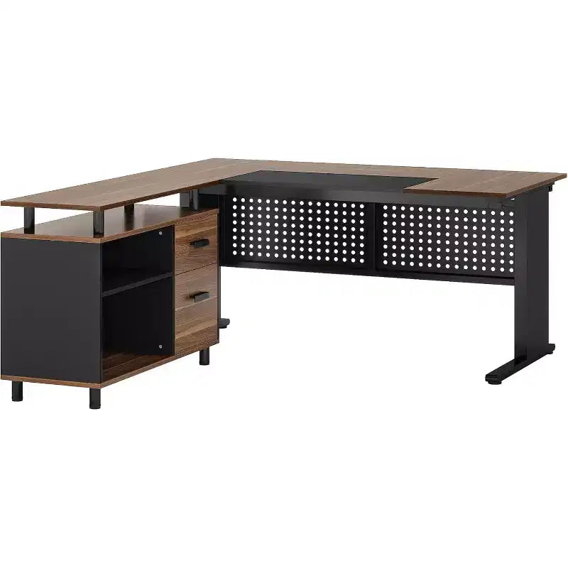 Tribesigns L-Shaped Office Desk, 62.99 Executive Desk with File Cabinet