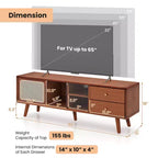 Meuble TV Costway en Bambou avec Porte en Rotin PE et 2 Tiroirs pour TV jusqu'à 65 pouces Marron/Naturel