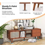 Meuble TV Costway en Bambou avec Porte en Rotin PE et 2 Tiroirs pour TV jusqu'à 65 pouces Marron/Naturel